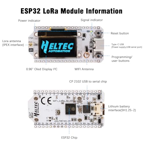 ESP32 LoRa V3 Tablero de desarrollo, AYWHP 2 piezas LoRa V3 Meshtastic ESP32 WiFi, ESP32 LoRa V3 WiFi Bluetooth Dual Core SX1262 CP2102 Chip con pantalla OLED de 0.96 pulgadas y antena para Arduino
