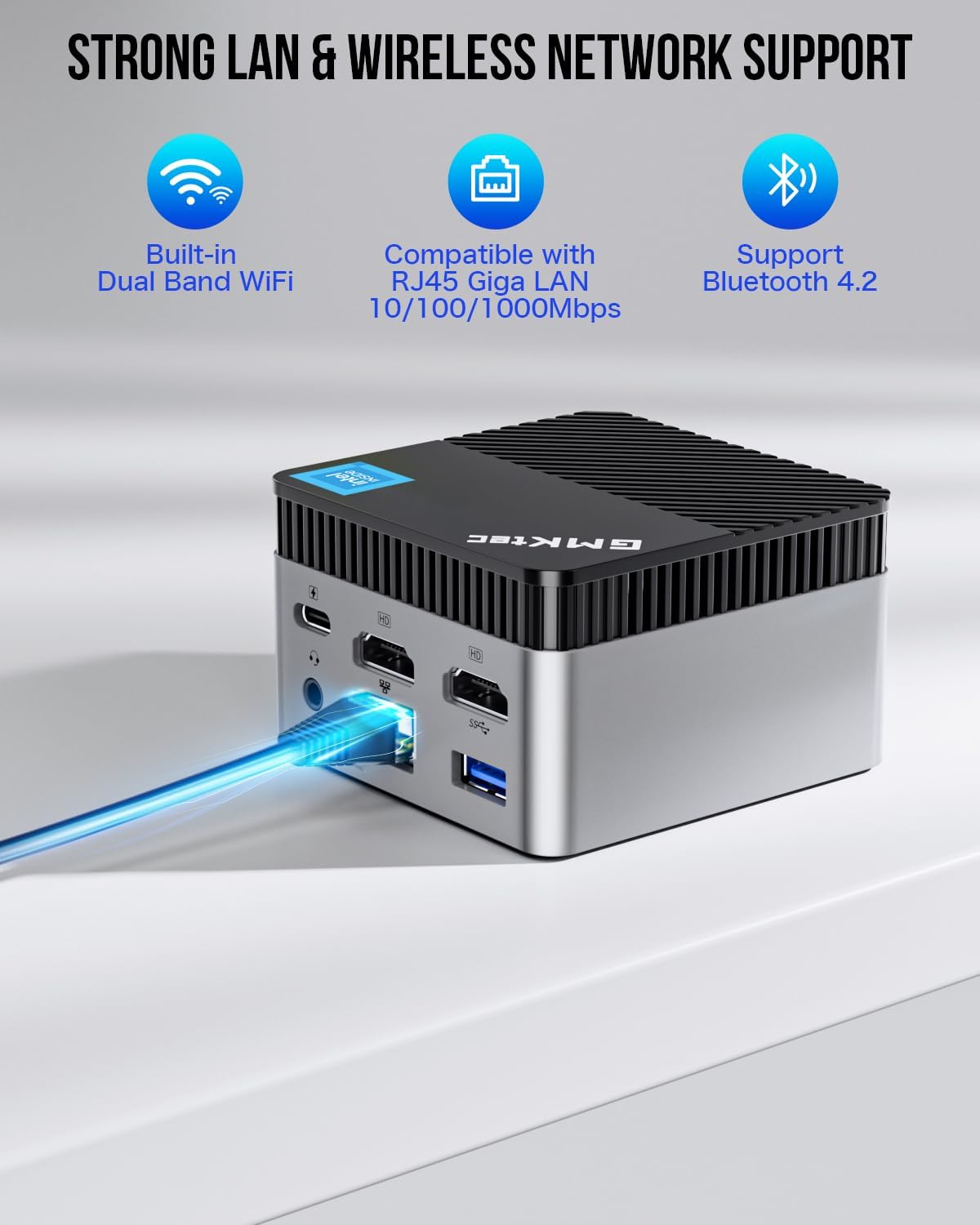 GMKtec Mini PC Windows 11 Pro Intel 11ª generación N5105, 10nm 8GB RAM 128GB SSD M.2 2242 Micro computadora de escritorio con doble HDMI 4K, Dual DDR4, Dual WiFi, Giga, BT4.2 y ventiladores de