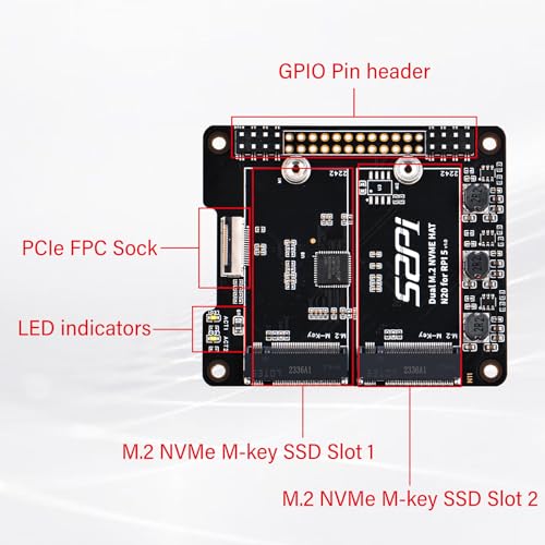 GeeekPi N20 Dual M.2 M-Key NVMe 2242 SSD HAT para Raspberry Pi 5