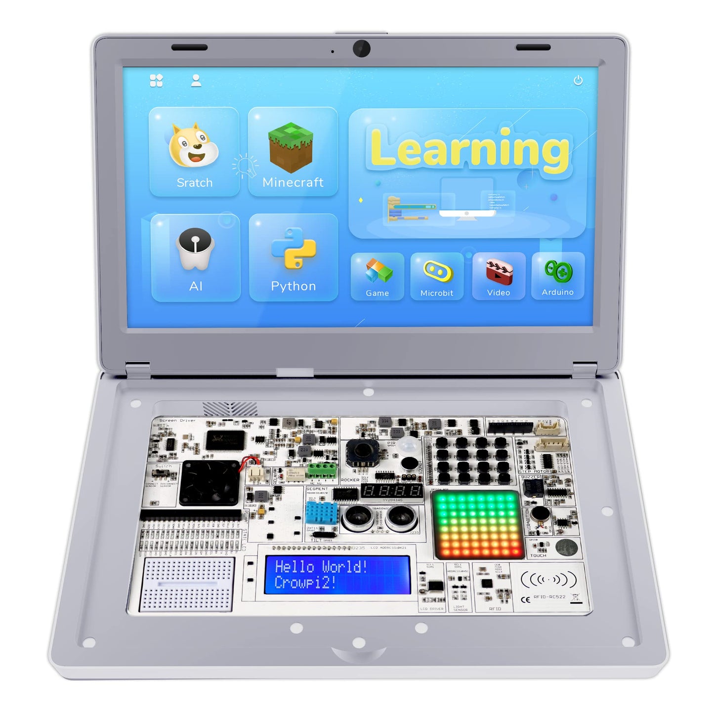 Computadora portátil de programación para Raspberry Pi, para Raspberry Pi 4, CrowPi2 programación portátil, computadora de placa única - Kit avanzado