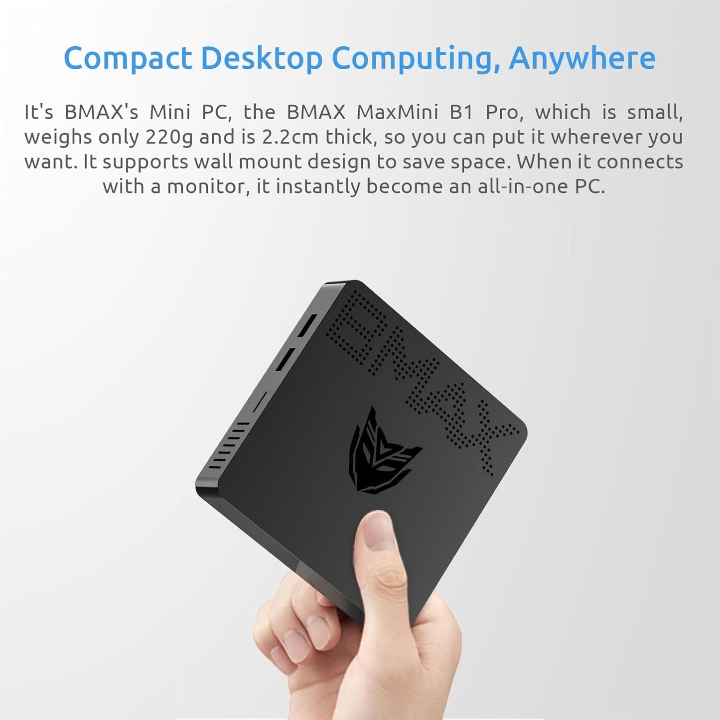 Bmax Mini PC B1 Pro 8 GB LPDDR4 /128 GB eMMC, Intel Gemini Lake N4000 (hasta 2.6 GHz), compatible con expansión SSD M.2 de 512 GB/2 TB, WiFi dual BT4.2 de 2.4G/5G, 4K Dual Display Micro Computadora