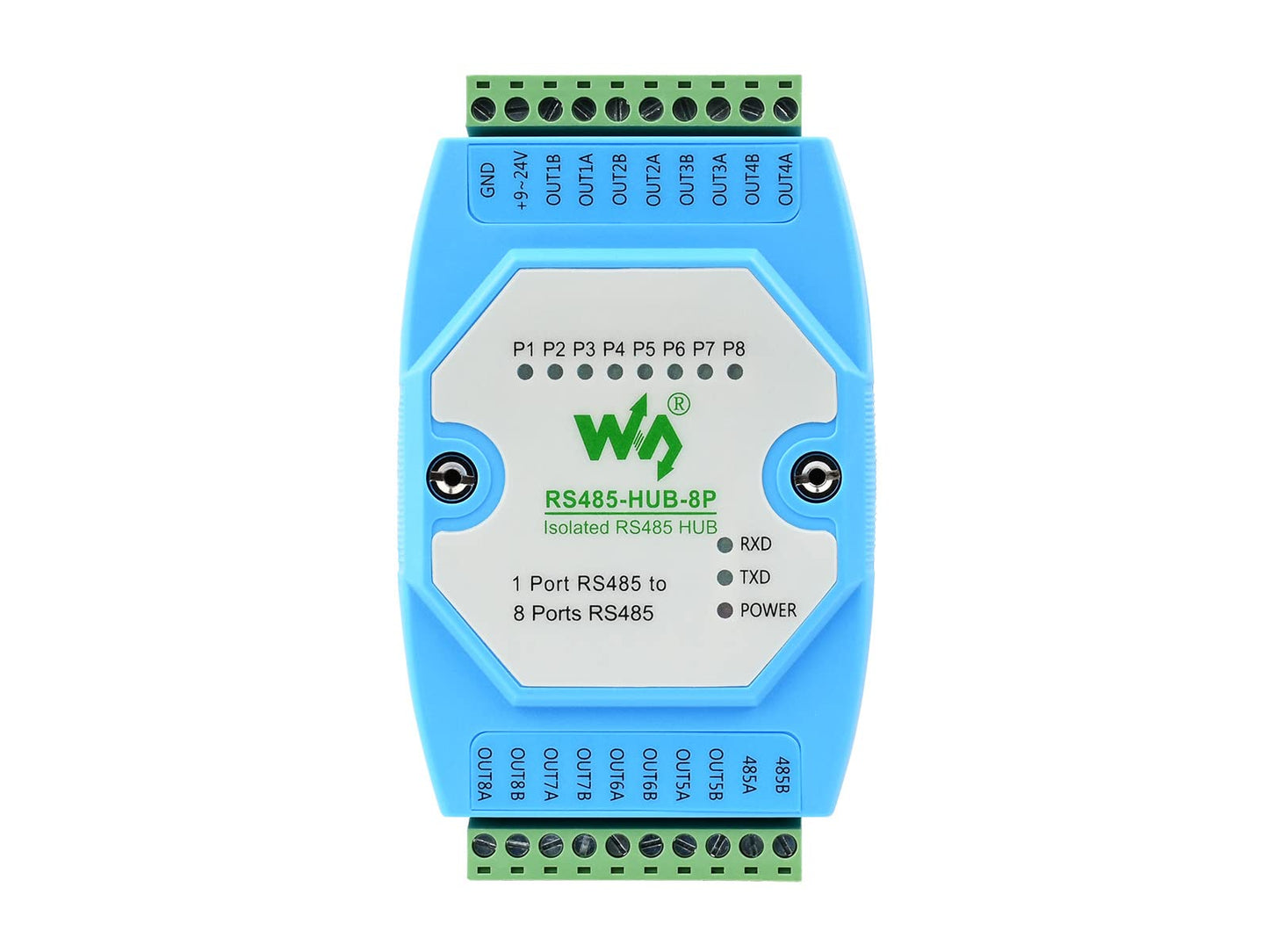 Waveshare Concentrador RS485 aislado de grado industrial de 8 Ch, soporte de montaje en riel, amplio rango de velocidad de baudios