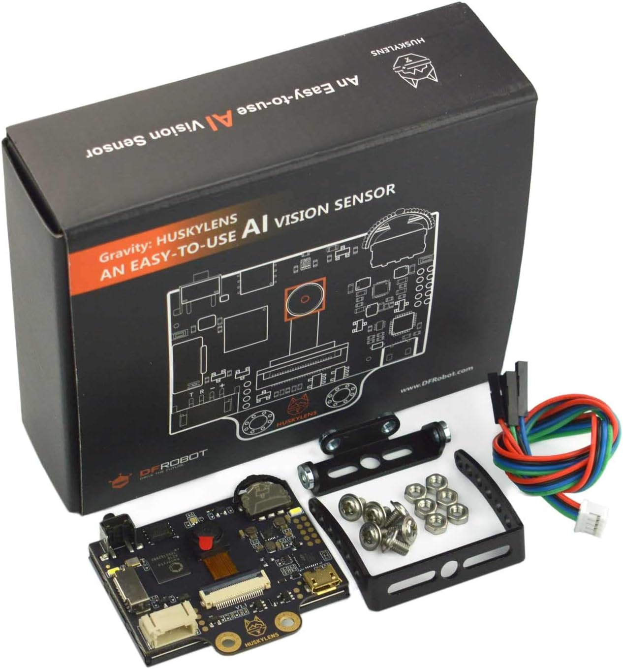 DFROBOT HUSKYLENS Sensor de visión inteligente con funda de silicona para LattePanda, Raspberry Pi o Micro:bit | Soporte de cámara AI Objeto/Seguimiento de línea, Cara/Objeto/Color/Reconocimiento de