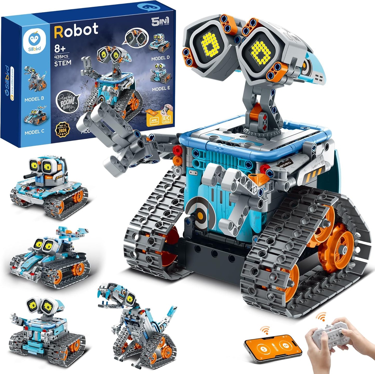 Sillbird Kit de construcción de robot con control remoto para niños de 8 a 14 años, juguete técnico de robótica de codificación STEM, regalos creativos de cumpleaños para niños, modelos 5 en 1