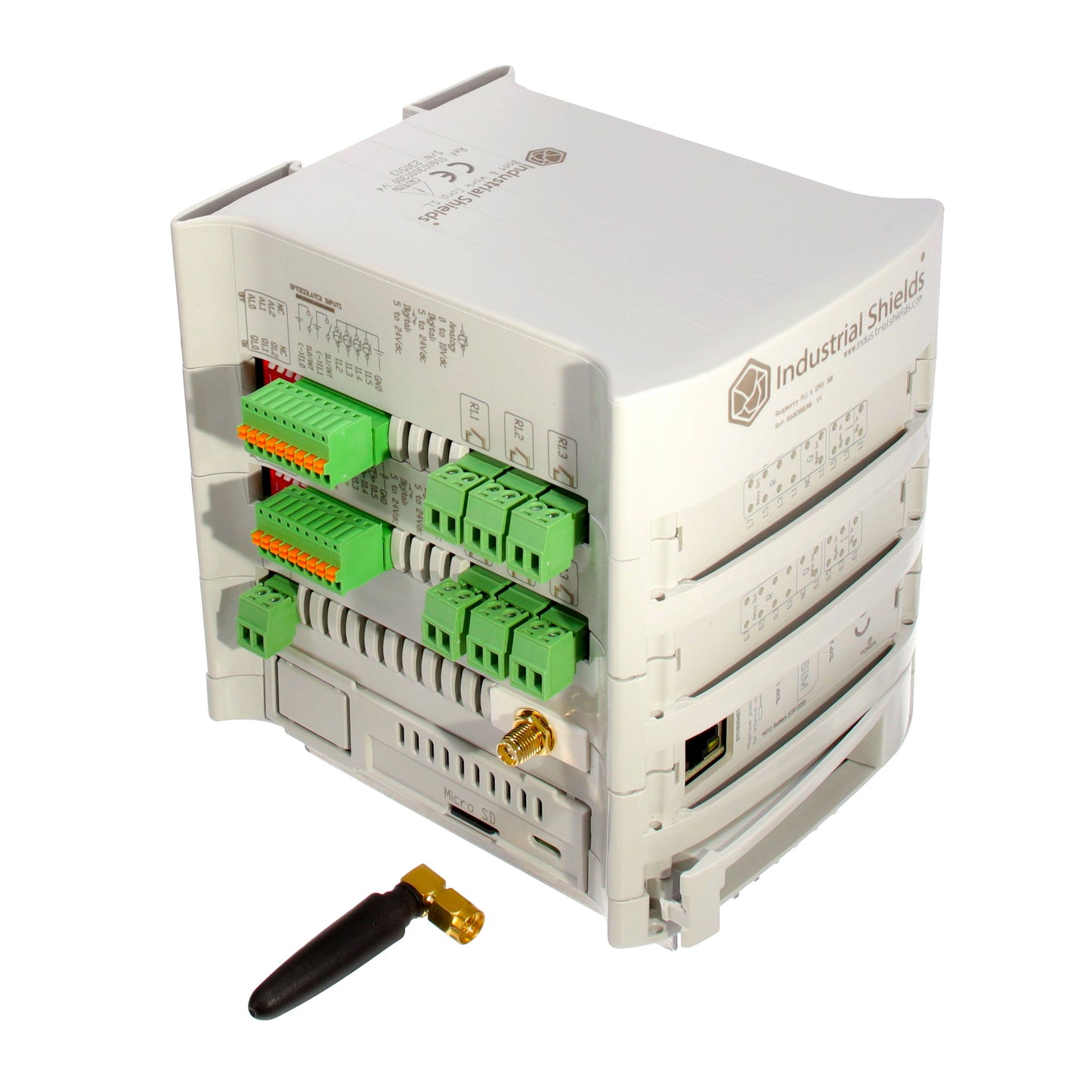 Industrial Shields 16003000300 - RASPBERRY PLC & GPRS 38R I/OS AN 11 - Digital (3), Analog (8)