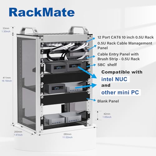 GeeekPi Gabinete de servidor 8U, rack de servidor de 10 pulgadas para equipos de red, servidores, audio y video, DeskPi RackMate T1 Rackmount