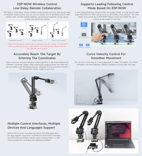 Waveshare Kit de brazo robótico, kit de robot de escritorio, servo de bus serie de alto par, basado en ESP32, 4-DOF, soporta expansión flexible y desarrollo secundario, control inalámbrico