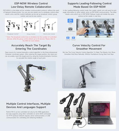 Waveshare Kit de brazo robótico, kit de robot de escritorio, servo de bus serie de alto par, basado en ESP32, 4-DOF, soporta expansión flexible y desarrollo secundario, control inalámbrico