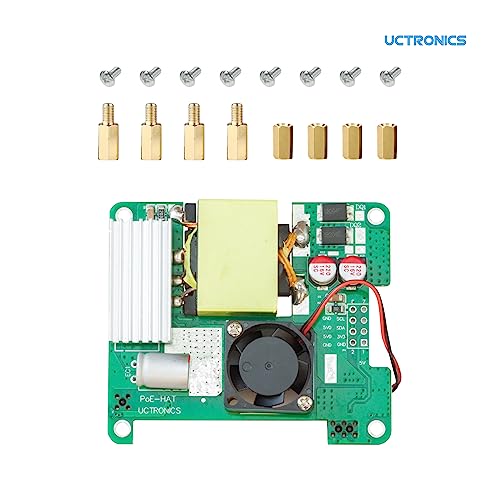 UCTRONICS PoE+ Sombrero para Raspberry Pi, 5V 4.5A Max IEEE802.3af/at Queja Power Over Ethernet con ventilador de refrigeración para Raspberry Pi 4B/3B+