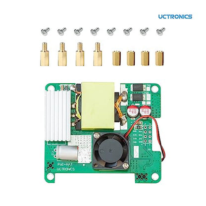 UCTRONICS PoE+ Sombrero para Raspberry Pi, 5V 4.5A Max IEEE802.3af/at Queja Power Over Ethernet con ventilador de refrigeración para Raspberry Pi 4B/3B+