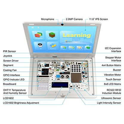 Computadora portátil de programación para Raspberry Pi, para Raspberry Pi 4, CrowPi2 programación portátil, computadora de placa única - Kit avanzado