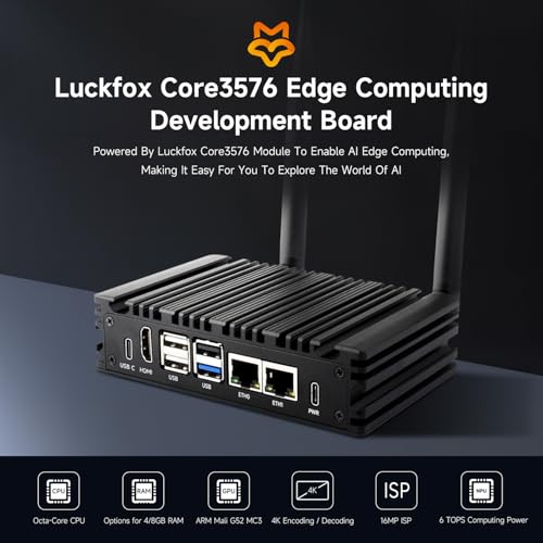 waveshare Luckfox Core3576 Edge Computing Development Board, Rockchip RK3576 Octa-Core 2.2GHz Processor, cuenta con una arquitectura Big.Little, 4GB RAM, 0GB eMMC Flash, estuche incluido