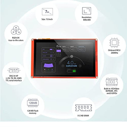 Nextion Pantalla HMI de 7.0 ″ Serie inteligente NX8048P070-011C Pantalla táctil capacitiva LCD-TFT 800 * 480 Soporte Video Audio Animación Play Funciones y RTC, adecuado para dispositivos inteligentes