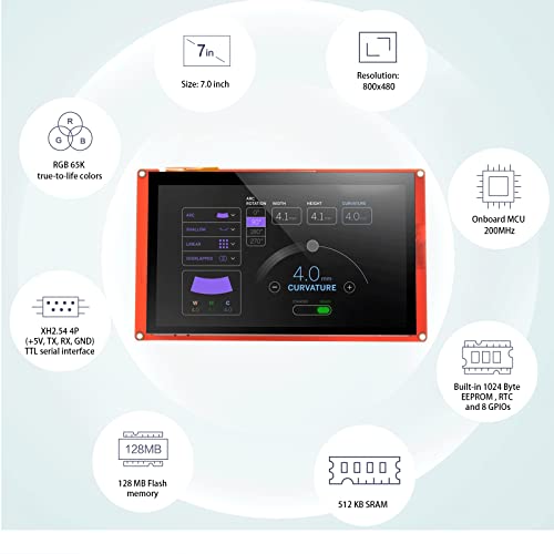 Nextion Pantalla HMI de 7.0 ″ Serie inteligente NX8048P070-011C Pantalla táctil capacitiva LCD-TFT 800 * 480 Soporte Video Audio Animación Play Funciones y RTC, adecuado para dispositivos inteligentes