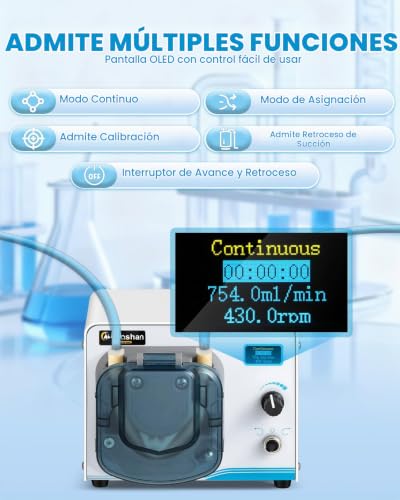 MOONSHAN MS-PP-800 Bomba peristáltica de 24 V Velocidad variable 0.0-27.1 fl oz/min Bomba dosificadora de líquidos inteligente Pantalla OLED de alto caudal de 430 rpm para aplicaciones industriales de