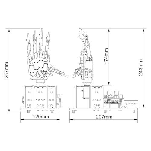 Mano de robot con Arduino UNO, código abierto AI Bionic mano robótica cinco dedos único movimiento brazo mecánico DIY robot inteligente y kits de ingeniería, conjunto de