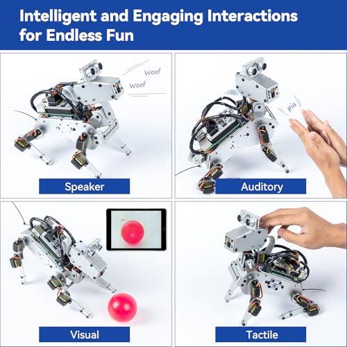 SunFounder PiDog AI Robot Dog Kit para Raspberry Pi 4/3B+/3B/Zero 2W, ChatGPT-4o habilitado con comando de voz y reconocimiento de video, control de aplicaciones, FPV, 12 servos, giroscopio, cámara,