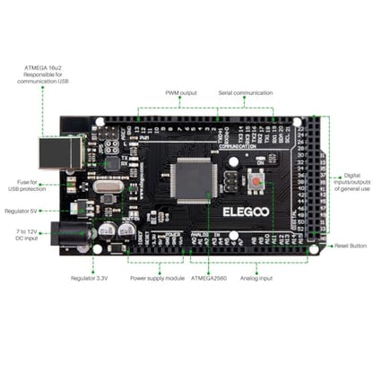 ELEGOO MEGA R3 Board ATmega 2560 + cable USB compatible con Arduino IDE Projects RoHS