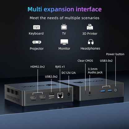 Bmax Mini PC B1 Pro 8 GB LPDDR4 /128 GB eMMC, Intel Gemini Lake N4000 (hasta 2.6 GHz), compatible con expansión SSD M.2 de 512 GB/2 TB, WiFi dual BT4.2 de 2.4G/5G, 4K Dual Display Micro Computadora