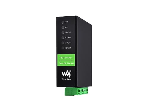 Waveshare RS232 RS485 al servidor serie Ethernet RJ45, funcionamiento independiente de canales duales RS232 y RS485, puertos Ethernet duales, puerto de red PoE