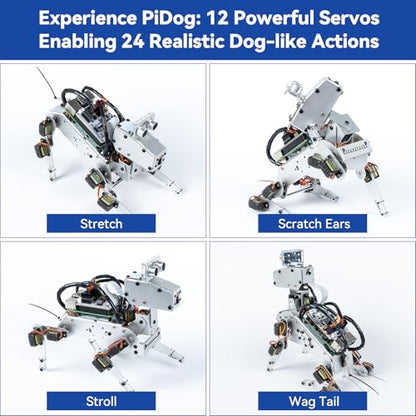 SunFounder PiDog AI Robot Dog Kit para Raspberry Pi 4/3B+/3B/Zero 2W, ChatGPT-4o habilitado con comando de voz y reconocimiento de video, control de aplicaciones, FPV, 12 servos, giroscopio, cámara,