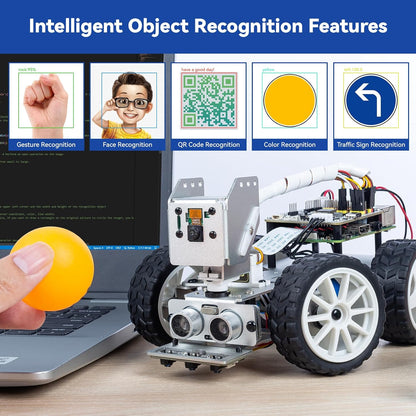 SunFounder PiCar-X AI Video Robot Kit de coche para Raspberry Pi 5/4/3B+/3B, ChatGPT-4o habilitado con reconocimiento de video, pitón, arañazos, cámara, micrófono, batería recargable (RPI no incluida)