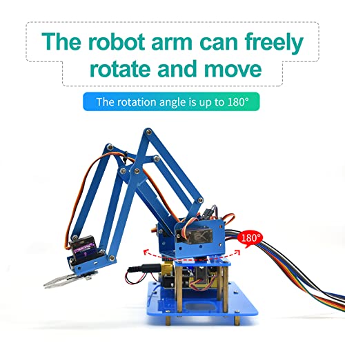 KEYESTUDIO Kit de inicio de brazo robot para Arduino, 4DOF brazo robótico de codificación electrónica para niños y adultos, para aprender robótica, compatible con control PS2 Joypad, control remoto