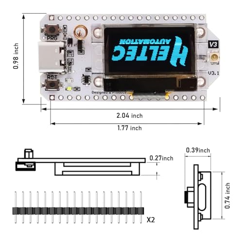 ESP32 LoRa V3 Tablero de desarrollo, AYWHP 2 piezas LoRa V3 Meshtastic ESP32 WiFi, ESP32 LoRa V3 WiFi Bluetooth Dual Core SX1262 CP2102 Chip con pantalla OLED de 0.96 pulgadas y antena para Arduino