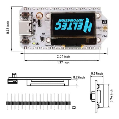 ESP32 LoRa V3 Tablero de desarrollo, AYWHP 2 piezas LoRa V3 Meshtastic ESP32 WiFi, ESP32 LoRa V3 WiFi Bluetooth Dual Core SX1262 CP2102 Chip con pantalla OLED de 0.96 pulgadas y antena para Arduino