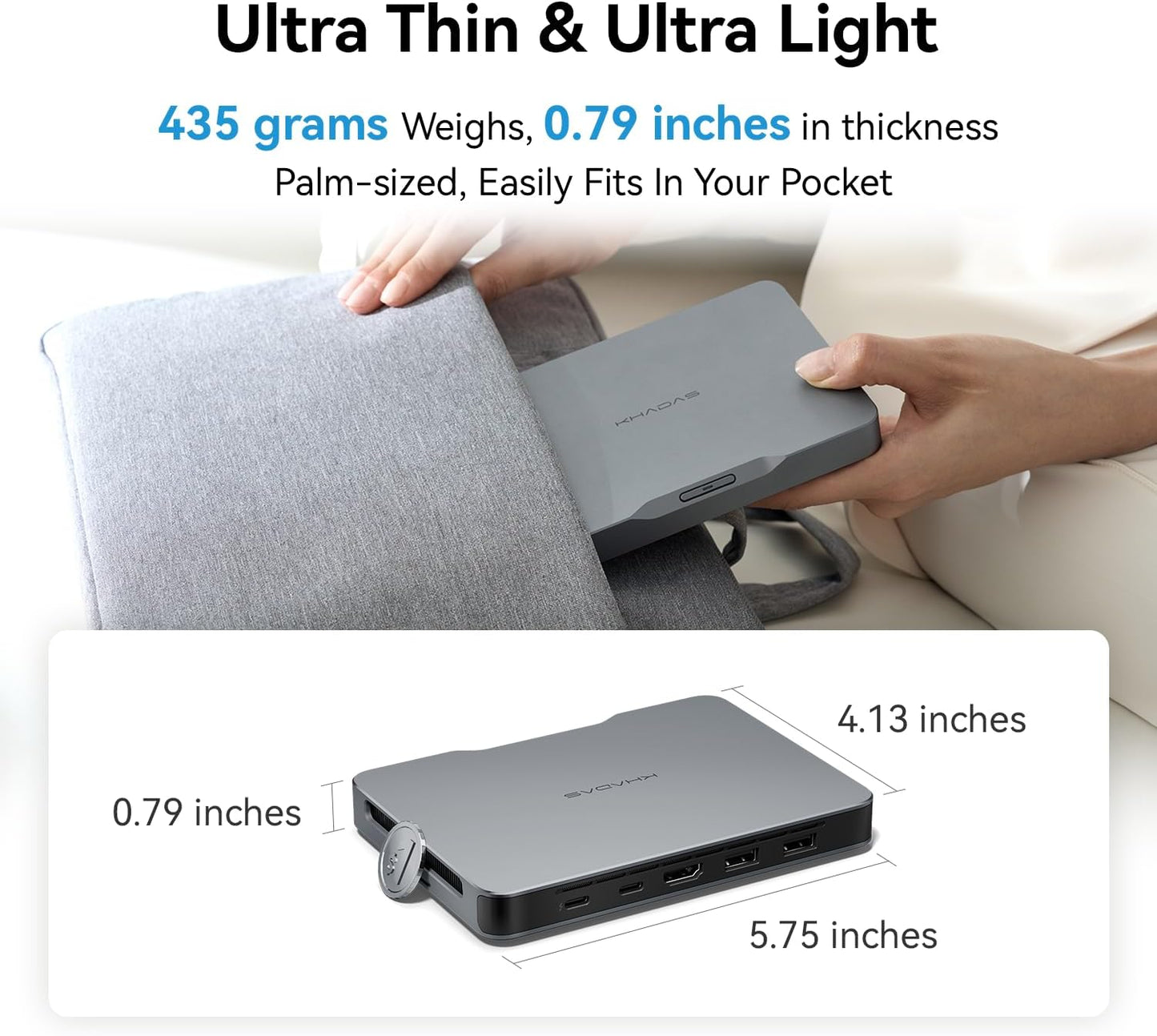 Khadas Mind 2 Mini PC - Intel Core Ultra 5 125H (14 núcleos, 18 hilos, hasta 4.5GHz) - 16GB LPDDR5+512GB SSD PC de escritorio portátil con gráficos HD y creación de IA | BT 5.3 | 4K/8K UHD | Windows