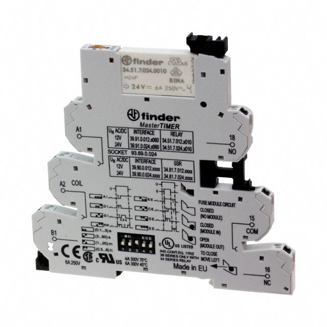 Finder Relays, Inc. 39.91.0.024.0060 39 Riel DIN Relé mecánico 0.1 seg ~ 6 h 6A a 250VCA