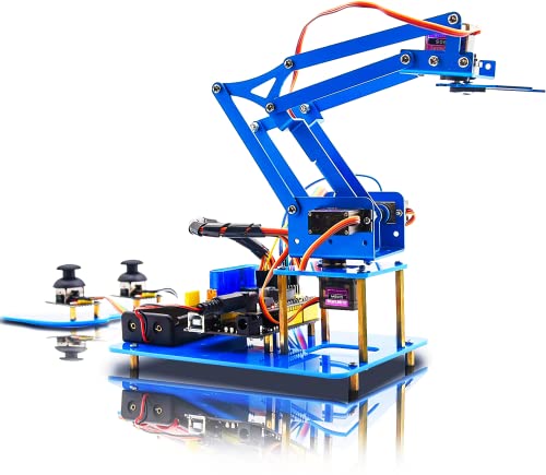 KEYESTUDIO Kit de inicio de brazo robot para Arduino, 4DOF brazo robótico de codificación electrónica para niños y adultos, para aprender robótica, compatible con control PS2 Joypad, control remoto