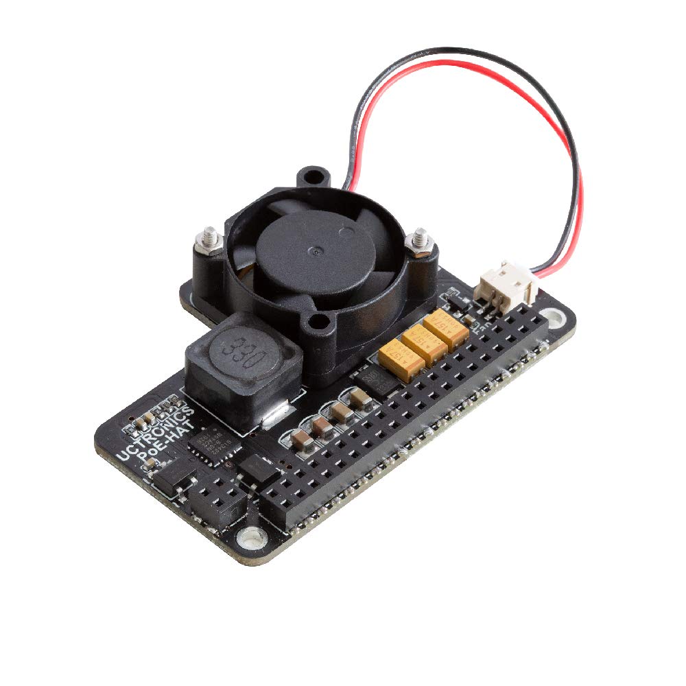 UCTRONICS para Raspberry Pi 4 PoE HAT con ventilador de enfriamiento, mini placa de expansión de alimentación a través de Ethernet para Raspberry Pi 4 B, 3 B+ y montaje en rack