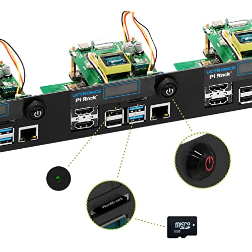 UCTRONICS Ultimate Rack con funcionalidad PoE para Raspberry Pi 4, 19" 1U Rackmount con PoE HAT, todo IO en un lado, pantalla OLED, interruptor de alimentación y ventilador de refrigeración