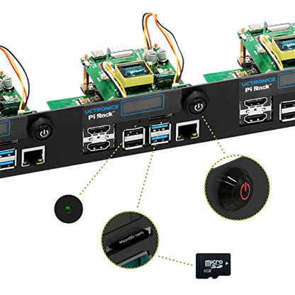 UCTRONICS Ultimate Rack con funcionalidad PoE para Raspberry Pi 4, 19" 1U Rackmount con PoE HAT, todo IO en un lado, pantalla OLED, interruptor de alimentación y ventilador de refrigeración