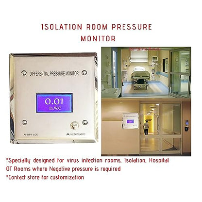 Indicador de presión diferencial para monitor de presión de habitación de hospital | Monitor de presión de salas de aislamiento | Monitor de presión de habitaciones negativas | AI-DP1-LCD