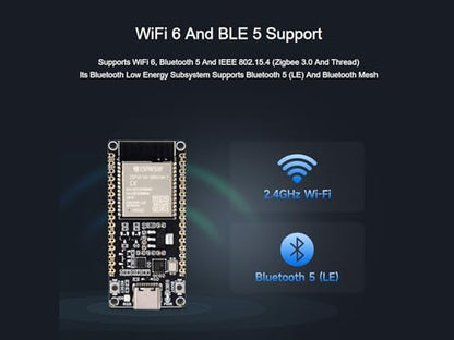 waveshare Placa de desarrollo del microcontrolador ESP32-C6 RISC-V integrado WiFi 6, Bluetooth 5 e IEEE 802.15.4 (Zigbee 3.0 & Thread), adopta el módulo ESP32-C6-WROOM-1-N8, soporte USB y desarrollo