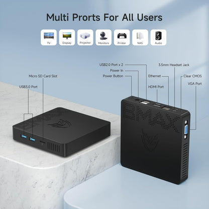 Bmax Mini PC B1 Pro 8 GB LPDDR4 /128 GB eMMC, Intel Gemini Lake N4000 (hasta 2.6 GHz), compatible con expansión SSD M.2 de 512 GB/2 TB, WiFi dual BT4.2 de 2.4G/5G, 4K Dual Display Micro Computadora