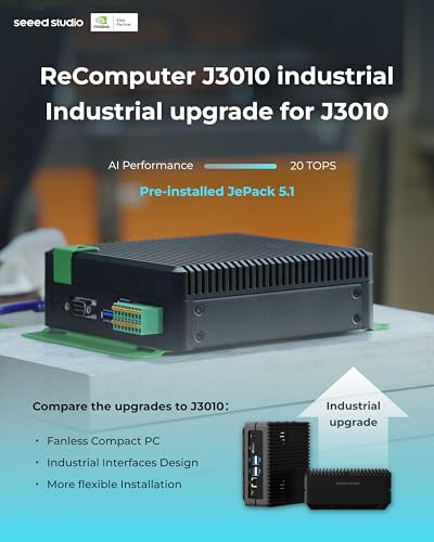 reComputer Industrial J3010- Dispositivo AI de borde sin ventilador con módulo Jetson Orin™ Nano 4GB, carcasa de aluminio con refrigeración pasiva, 2xRJ45 GbE, 1xRS232/RS-422/RS-485, 4xDI/DO, 1xCAN,