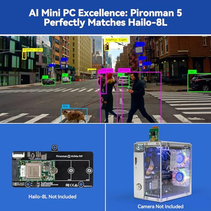 Pironman 5 NVMe M.2 SSD PCIe Mini PC Funda para Raspberry Pi 5 Hailo-8L AI Acelerador con Enfriador de Torre + Ventiladores RGB duales, Módulo OLED de 0.96 pulgadas PC SEMIENSAMBLADA