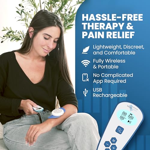 PainX TENS - Estimulador muscular inalámbrico con EMS - Unidad FSA Tens para dolor de espalda, rodilla, cuello y cara con control remoto, unidad portátil de decenas inalámbrica,