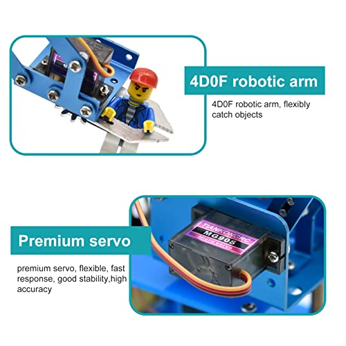 KEYESTUDIO Kit de inicio de brazo robot para Arduino, 4DOF brazo robótico de codificación electrónica para niños y adultos, para aprender robótica, compatible con control PS2 Joypad, control remoto