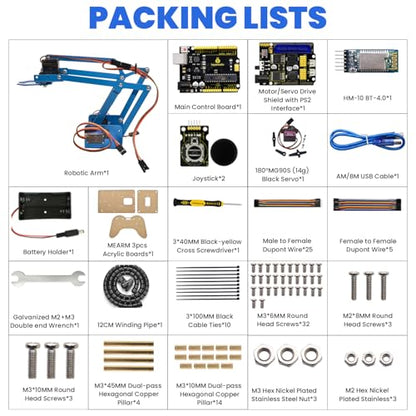 KEYESTUDIO Kit de inicio de brazo robot para Arduino, 4DOF brazo robótico de codificación electrónica para niños y adultos, para aprender robótica, compatible con control PS2 Joypad, control remoto