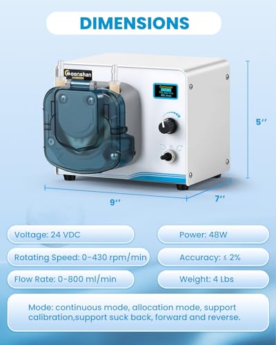 MOONSHAN MS-PP-800 Bomba peristáltica de 24 V Velocidad variable 0.0-27.1 fl oz/min Bomba dosificadora de líquidos inteligente Pantalla OLED de alto caudal de 430 rpm para aplicaciones industriales de