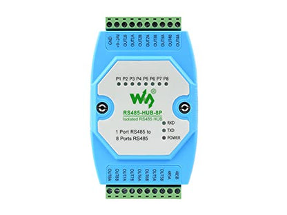 Waveshare Concentrador RS485 aislado de grado industrial de 8 Ch, soporte de montaje en riel, amplio rango de velocidad de baudios