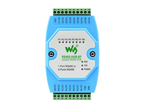Waveshare Concentrador RS485 aislado de grado industrial de 8 Ch, soporte de montaje en riel, amplio rango de velocidad de baudios