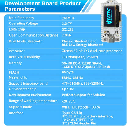 ESP32 LoRa V3 Placa de módulo con batería de 3000 mAh - con antena de 915 MHz y dispositivos de carcasa SX1262 LoRa V3 para Meshtastic Arduino LoRawan IOT