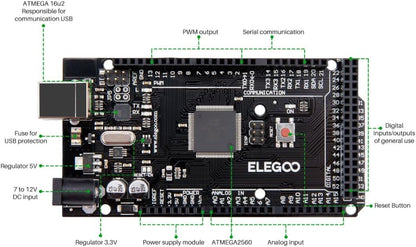 ELEGOO MEGA R3 Board ATmega 2560 + cable USB compatible con Arduino IDE Projects RoHS