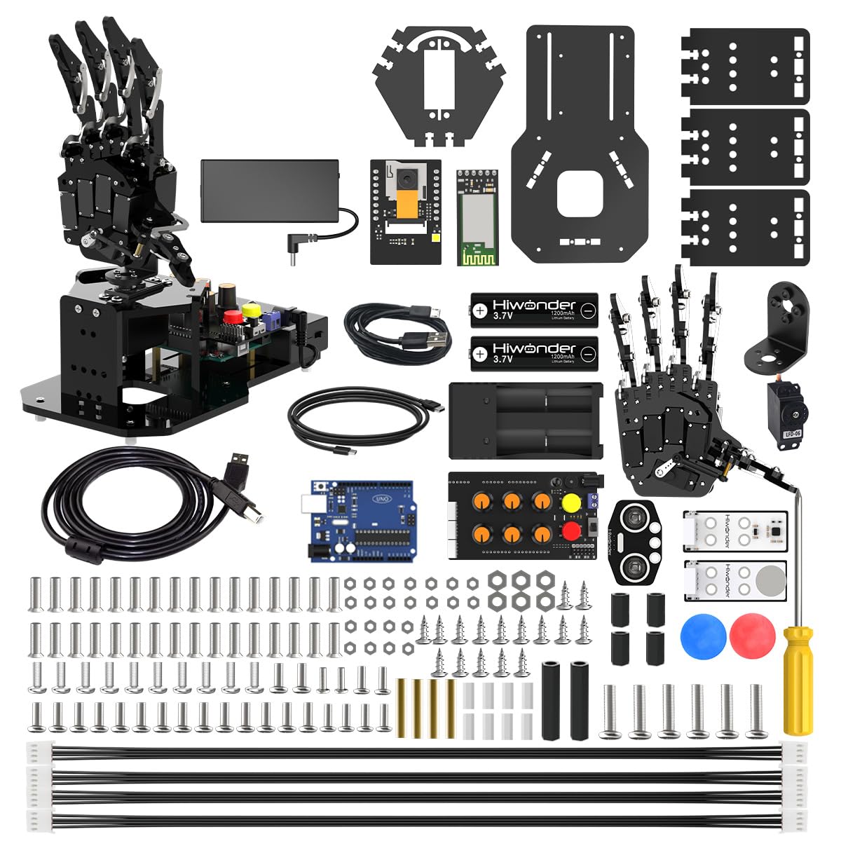 Mano de robot con Arduino UNO, código abierto AI Bionic mano robótica cinco dedos único movimiento brazo mecánico DIY robot inteligente y kits de ingeniería, conjunto de