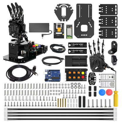 Mano de robot con Arduino UNO, código abierto AI Bionic mano robótica cinco dedos único movimiento brazo mecánico DIY robot inteligente y kits de ingeniería, conjunto de